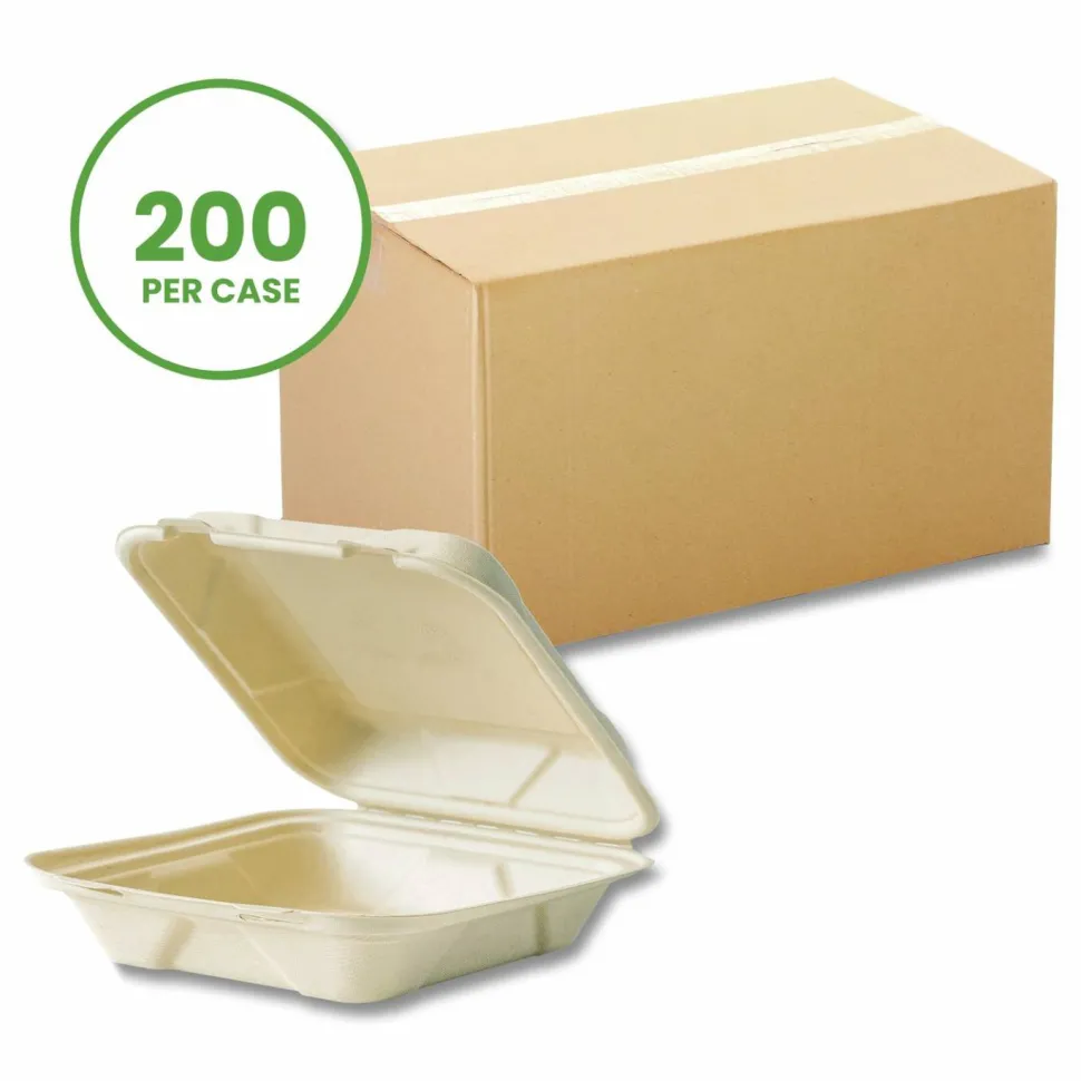 Vegware Nourish Molded Fiber Takeout Containers, , 7.9 x 7.9 x 2.9, White, Sugarcane, 200/Carton