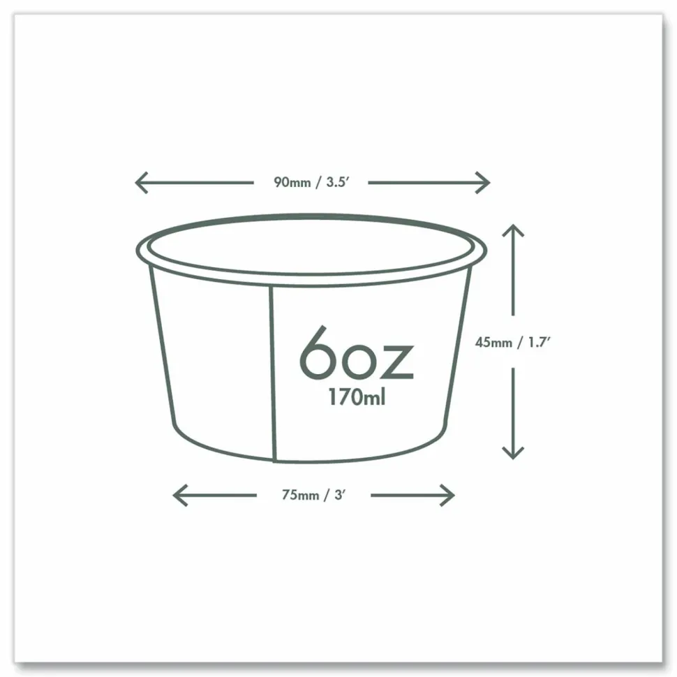 Vegware Soup Containers, , 6 oz, 3.5" Diameter x 1.7"h, Green/White, Paper, 1,000/Carton
