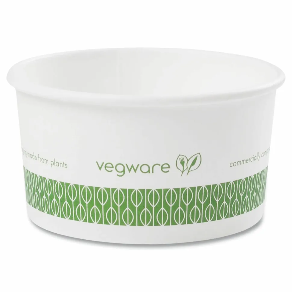 Vegware Soup Containers, , 6 oz, 3.5" Diameter x 1.7"h, Green/White, Paper, 1,000/Carton
