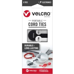 VELCRO Brand Portable Cord Ties, Assorted Colors, Pack Of 6 Ties