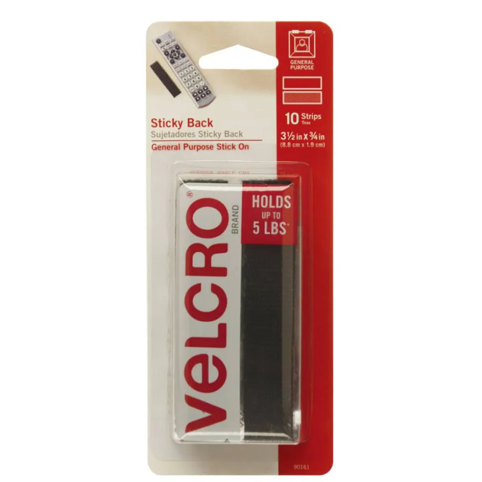 VELCRO Brand Sticky Back Strips, 3/4"x3 1/2" Black 10/pk