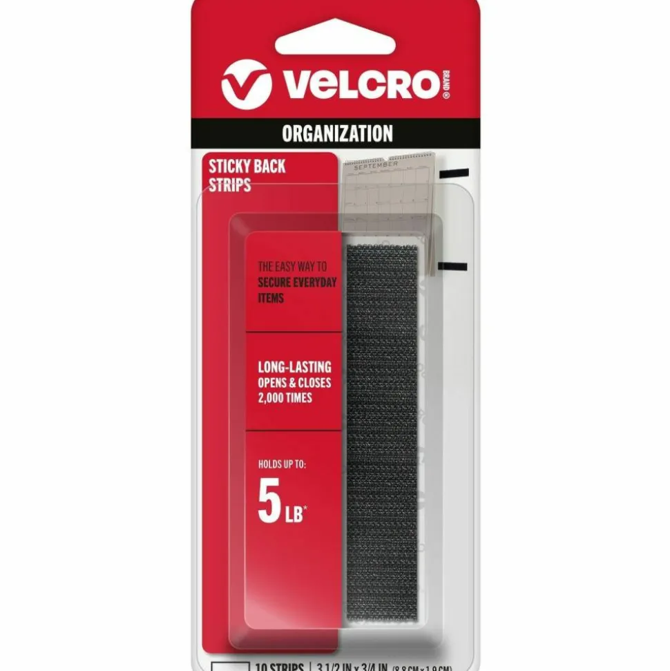 VELCRO Brand Sticky Back Strips, 3/4"x3 1/2" Black 10/pk