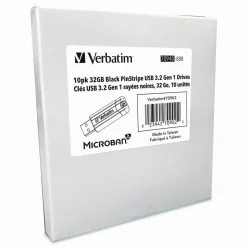 Verbatim Microban 32GB PinStripe USB 3.2 Flash Drive Business Pack - 32 GB - USB 3.2 (Gen 1) Type A - Black - Lifetime Warranty - 10 / Pack