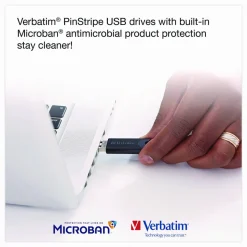 Verbatim Microban 32GB PinStripe USB 3.2 Flash Drive Business Pack - 32 GB - USB 3.2 (Gen 1) Type A - Black - Lifetime Warranty - 10 / Pack