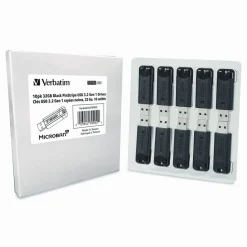 Verbatim Microban 32GB PinStripe USB 3.2 Flash Drive Business Pack - 32 GB - USB 3.2 (Gen 1) Type A - Black - Lifetime Warranty - 10 / Pack