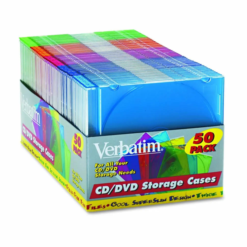 Verbatim CD and DVD Slim Jewel Cases Multi-Color 50 PK