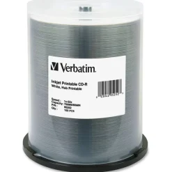 Verbatim CD-R 700MB 52X White Inkjet Printable, Hub Printable - 100pk Spindle