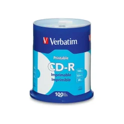 Verbatim CD-R Printable Disc Spindle, Blue/White, Pack Of 100