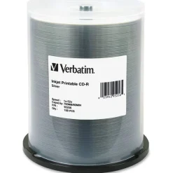 Verbatim CD-R Printable Recordable Disc, 700 MB/80 min, 52x, Spindle, Silver, 100/Pack