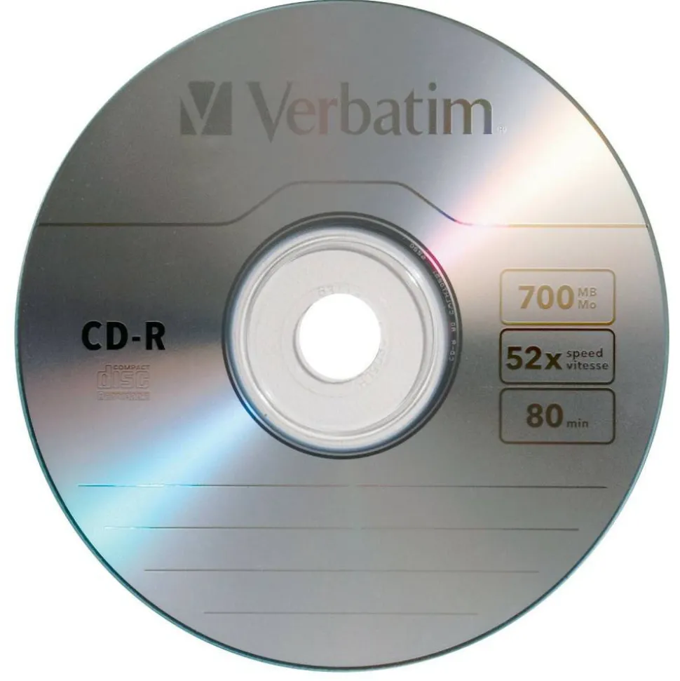 Verbatim CD-R Recordable Disc, 700 MB/80 min, 52x, Spindle, Silver, 100/Pack