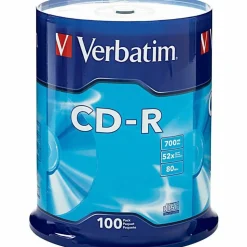 Verbatim CD-R Recordable Disc, 700 MB/80 min, 52x, Spindle, Silver, 100/Pack
