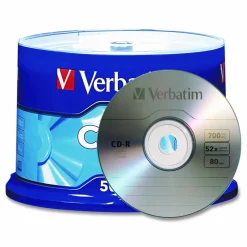 Verbatim CD-R Recordable Disc, 700 MB/80min, 52x, Spindle, Silver, 50/Pack