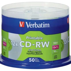 Verbatim CD-RW DataLifePlus Printable Rewritable Disc, 700 MB/80 min, 12x, Spindle, Silver, 50/Pack