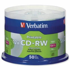 Verbatim CD-RW DataLifePlus Printable Rewritable Disc, 700 MB/80 min, 12x, Spindle, Silver, 50/Pack