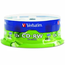 Verbatim CD-RW Rewritable Disc, 700 MB/80 min, 12x, Spindle, Silver, 25/Pack