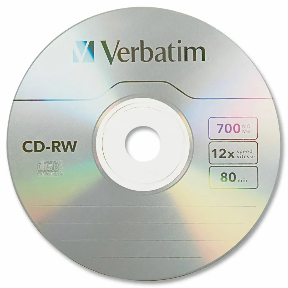 Verbatim CD-RW Rewritable Disc, 700 MB/80 min, 12x, Spindle, Silver, 25/Pack