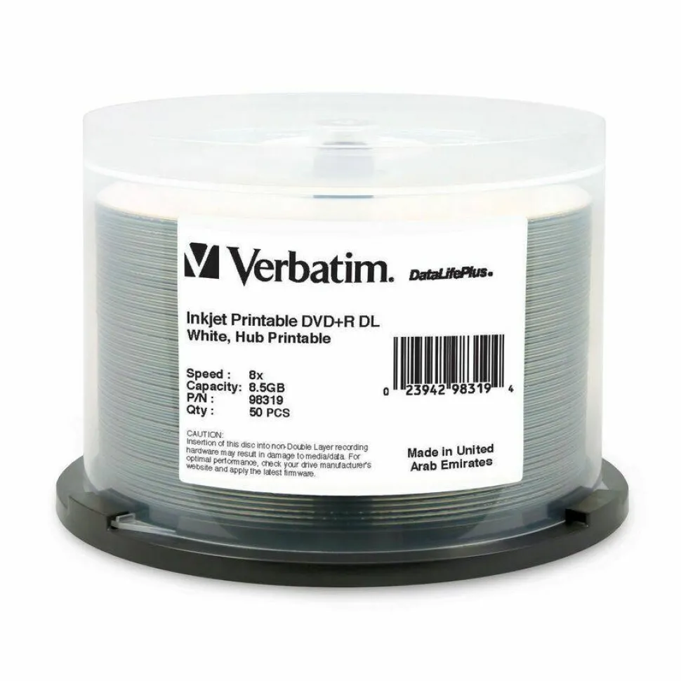 Verbatim DataLifePlus DVD Recordable Media - DVD+R DL - 8x - 8.50 GB - 50 / Pack - White