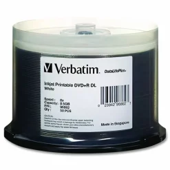 Verbatim DataLifePlus DVD+R Printable Disc Spindle, White, Pack Of 50