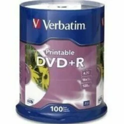 Verbatim DVD+R 4.7GB 16X White Inkjet Printable - 100pk Spindle - 120mm - Printable