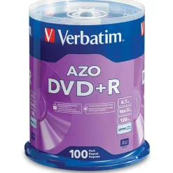 Verbatim DVD+R Recordable Disc, 4.7 GB, 16x, Spindle, Silver, 100/Pack