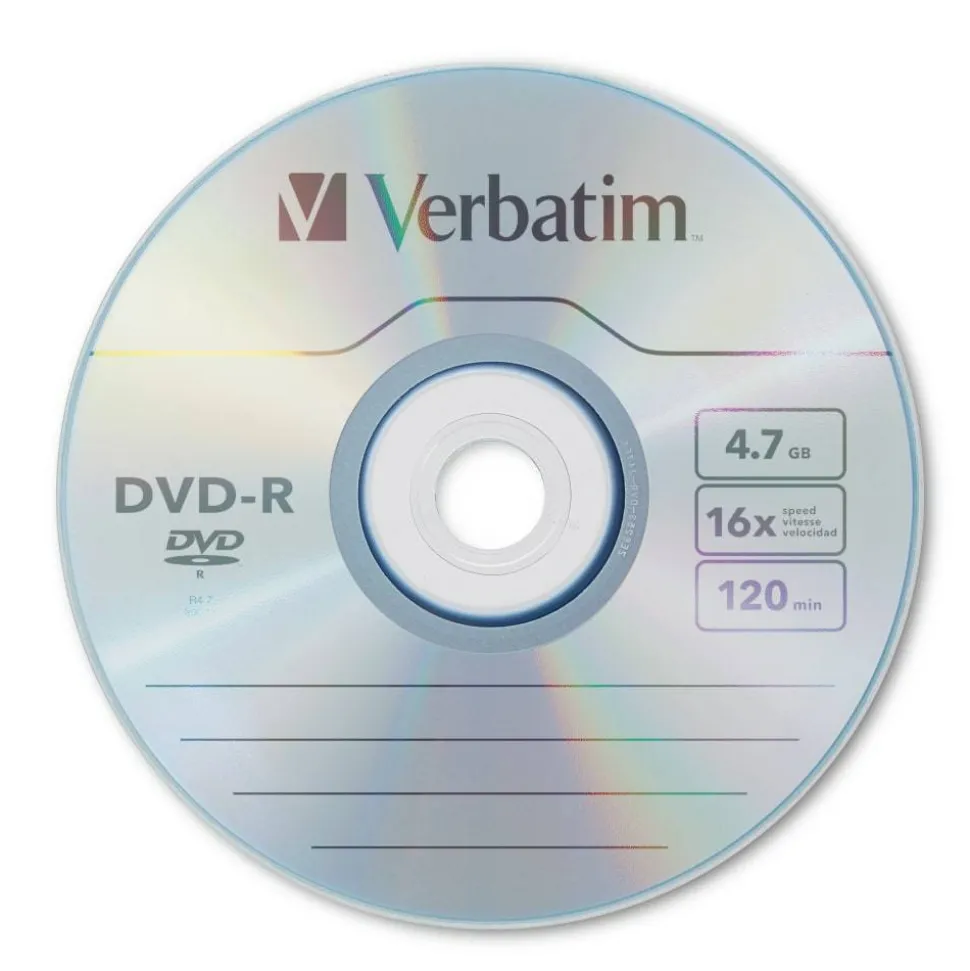 Verbatim DVD-R Recordable Disc, 4.7 GB, 16x, Spindle, Silver, 100/Pack