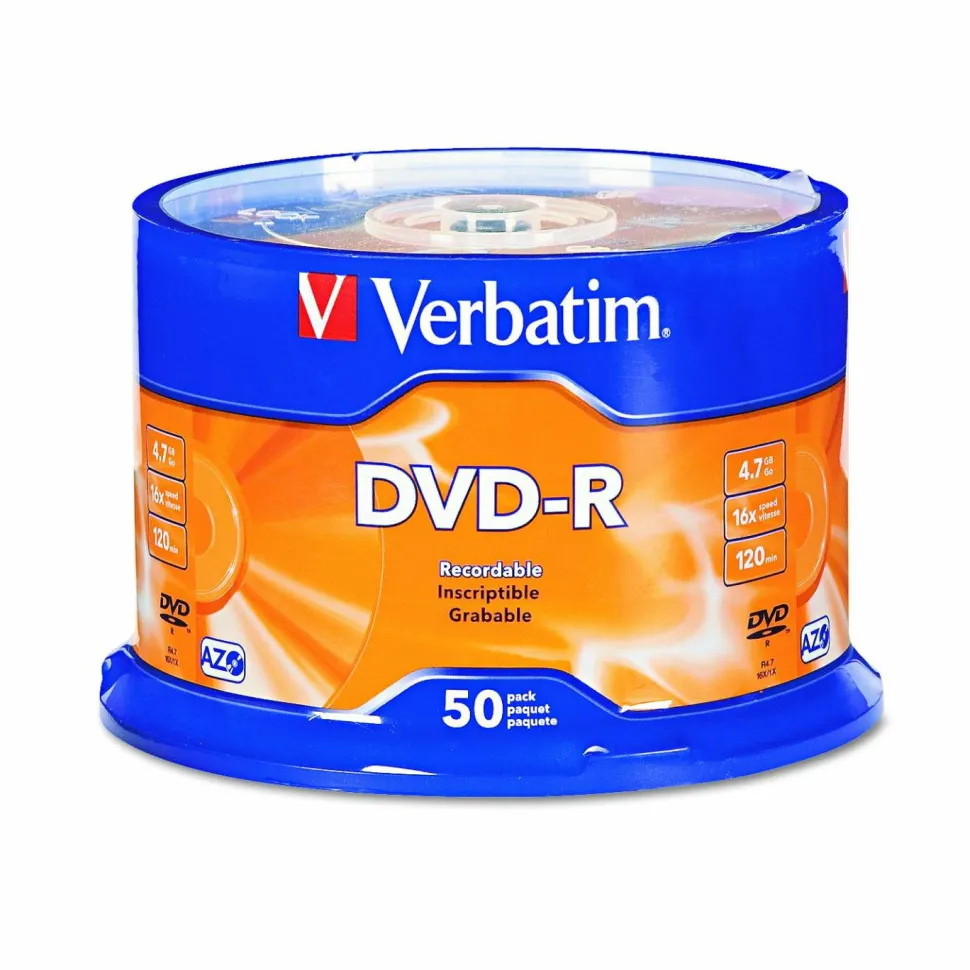 Verbatim DVD-R Recordable Disc, 4.7 GB, 16x, Spindle, Silver, 50/Pack