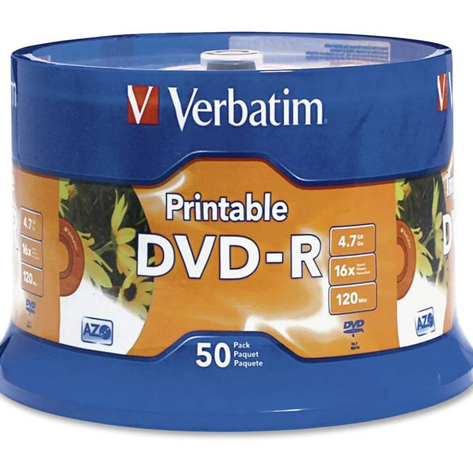 Verbatim DVD-R Recordable Disc, 4.7 GB, 16x, Spindle, White, 50/Pack