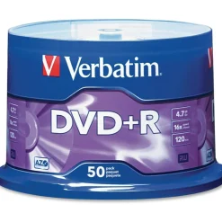 Verbatim DVD+R Recordable Disc, 4.7 GB, 16x, Spindle, Matte Silver, 50/Pack