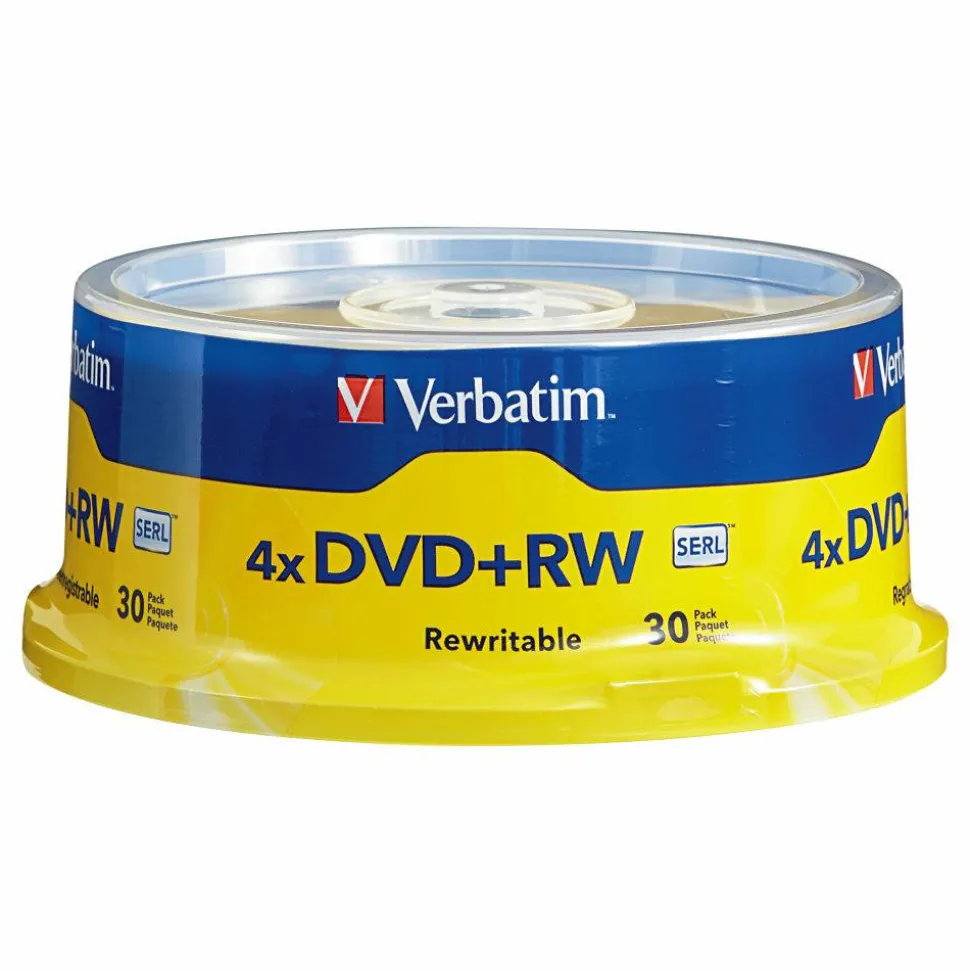 Verbatim DVD+RW Rewritable Media Spindle, 4.7GB/120 Minutes, Pack Of 30