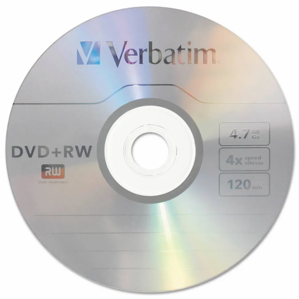 Verbatim DVD+RW Rewritable Media Spindle, 4.7GB/120 Minutes, Pack Of 30