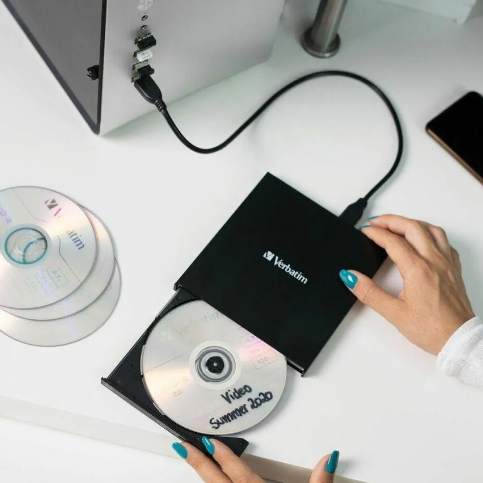 Verbatim External Slimline CD/DVD Writer, 8X DVD Write Speed/24X CD Write Speed