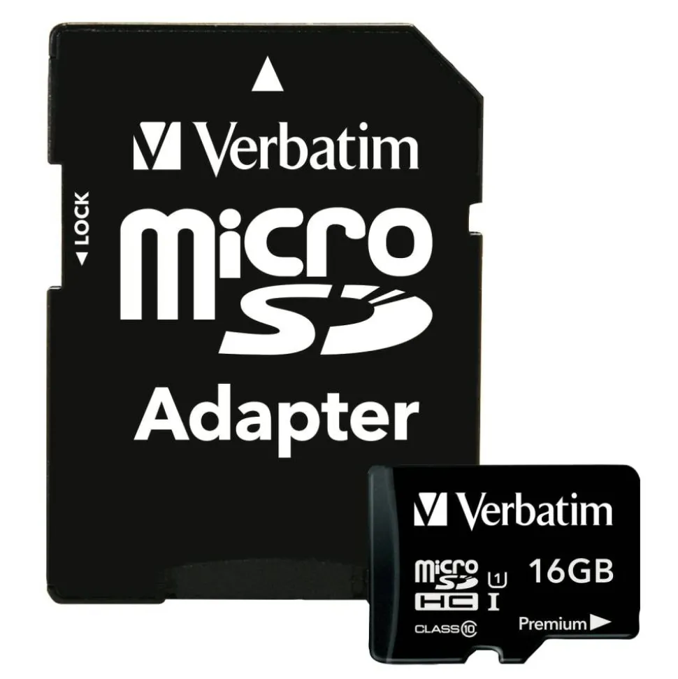 Verbatim 16GB Premium microSDHC Memory Card with Adapter, UHS-I V10 U1 Class 10 - 16GB