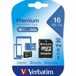 Verbatim 16GB Premium microSDHC Memory Card with Adapter, UHS-I V10 U1 Class 10 - 16GB