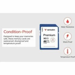 Verbatim 32GB Premium SDHC Memory Card, UHS-I V10 U1 Class 10, Up to 90MB/s Read Speed