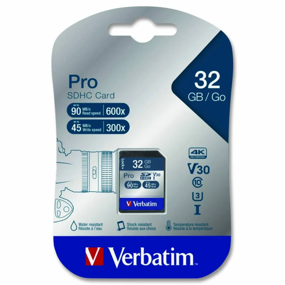 Verbatim 32GB Pro 600X SDHC Memory Card, UHS-1 U3 Class 10 - Class 10/UHS-I - 1 Card - 600x Memory Speed
