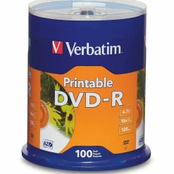 Verbatim Inkjet Printable DVD-R Spindle, White, Pack Of 100