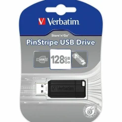 Verbatim PinStripe USB Flash Drive, 128GB, Black