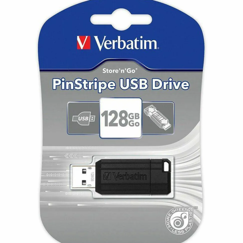 Verbatim PinStripe USB Flash Drive, 128GB, Black