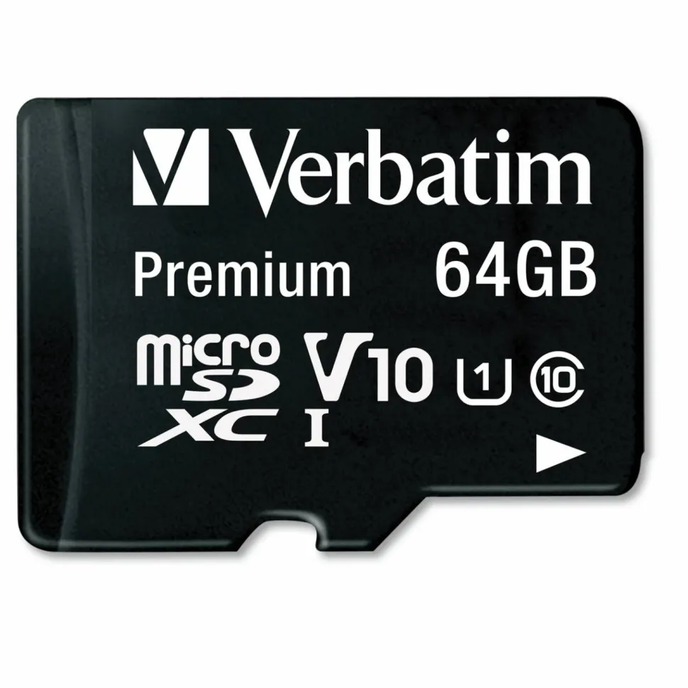 Verbatim Premium UHS-I Class 10 MicroSDXC Memory Card With Adapter, 64GB