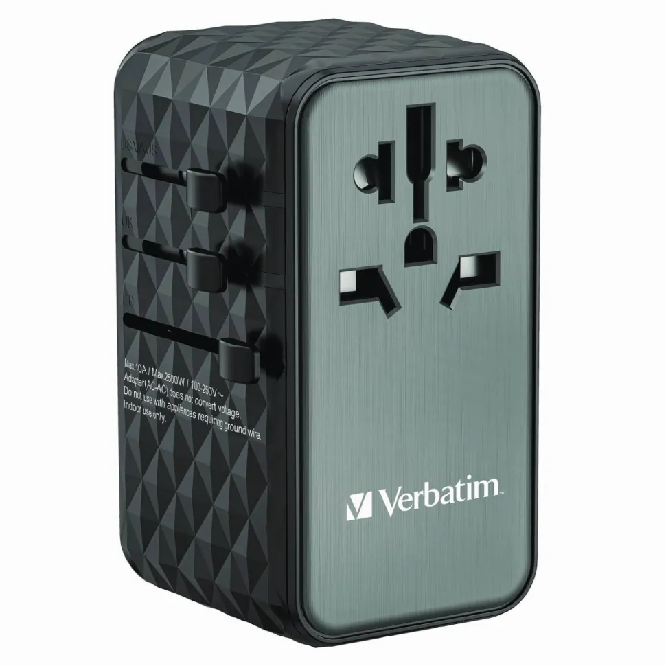 Verbatim UTA-06 Gan III Universal Travel Adapter, (2) USB-A/(2) USB-C/Quick Charge 4+