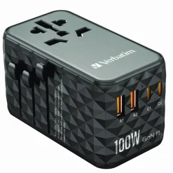 Verbatim UTA-06 Gan III Universal Travel Adapter, (2) USB-A/(2) USB-C/Quick Charge 4+