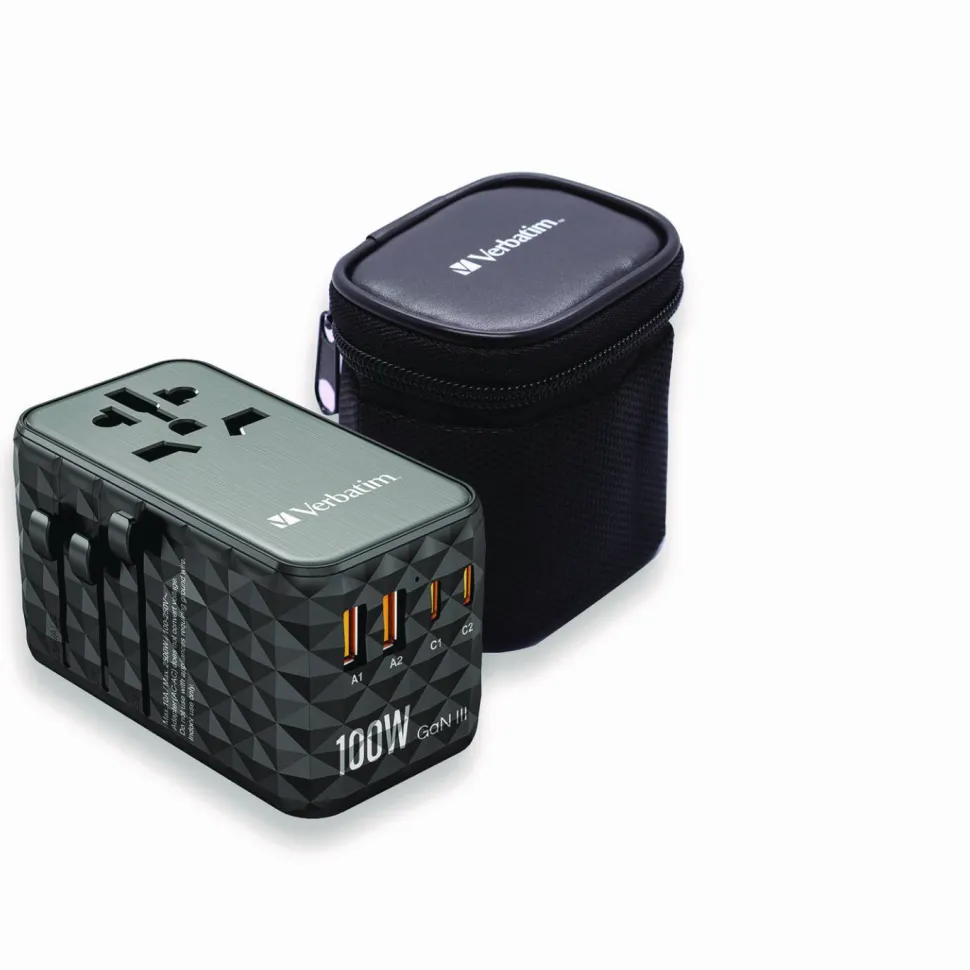 Verbatim UTA-06 Gan III Universal Travel Adapter, (2) USB-A/(2) USB-C/Quick Charge 4+