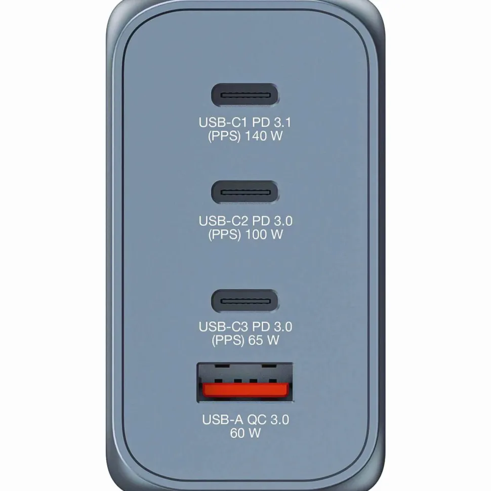 Verbatim 240 W 4-Port GaN Wall Charger, Black/Gray