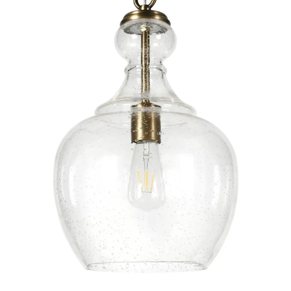 Verona 11" Wide Pendant with Glass Shade in Brass/Seeded