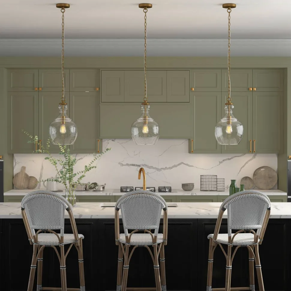 Verona 11" Wide Pendant with Glass Shade in Brass/Seeded