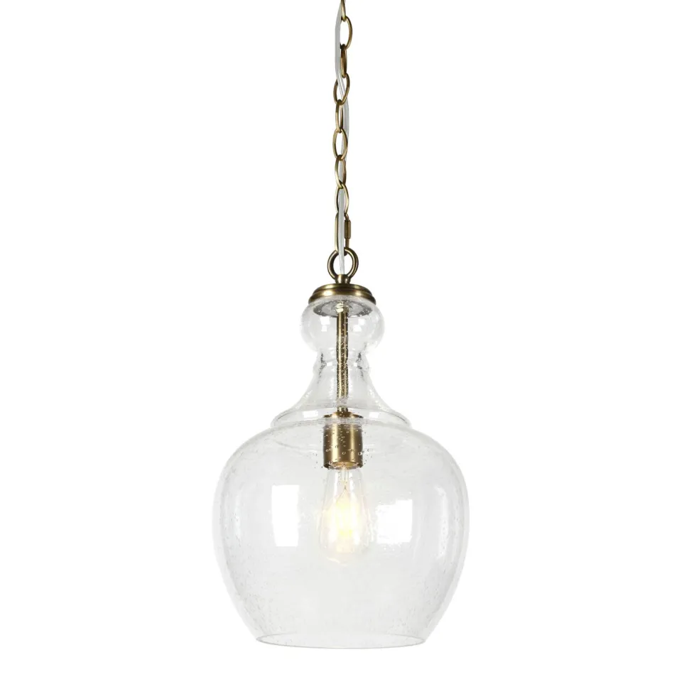 Verona 11" Wide Pendant with Glass Shade in Brass/Seeded