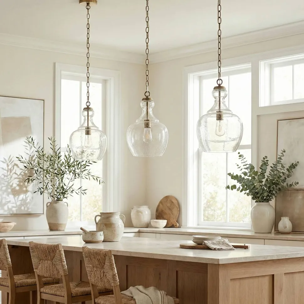 Verona 11" Wide Pendant with Glass Shade in Brass/Seeded