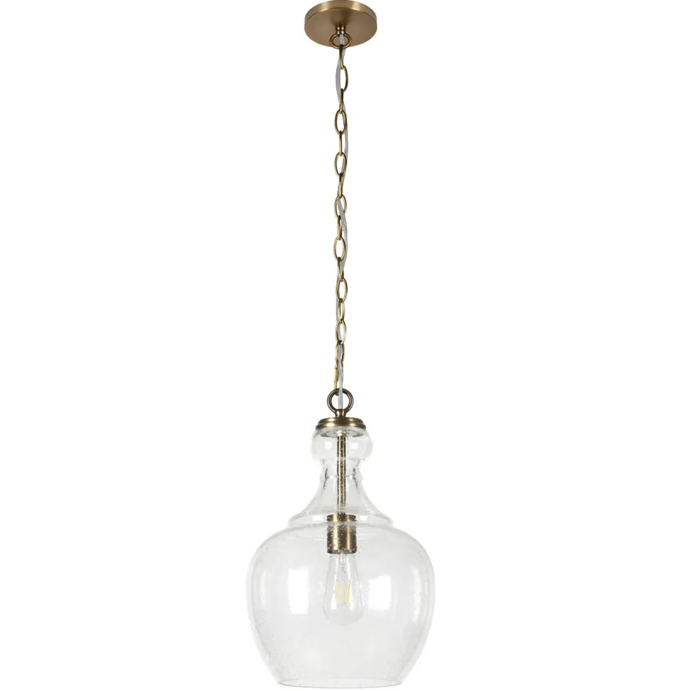 Verona 11" Wide Pendant with Glass Shade in Brass/Seeded