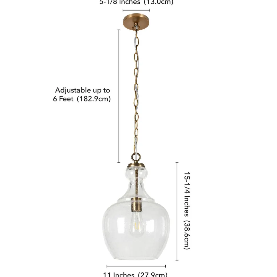 Verona 11" Wide Pendant with Glass Shade in Brass/Seeded