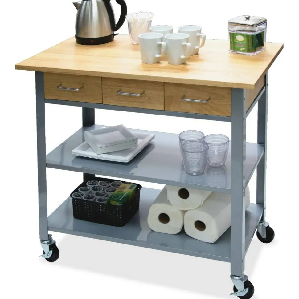 Vertiflex Countertop Serving Cart, Solid Wood, 34.3"W x 19"D x 35.5"H, Steel Frame, Assorted